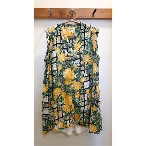 Anthropologie floral plaid button down dress, L